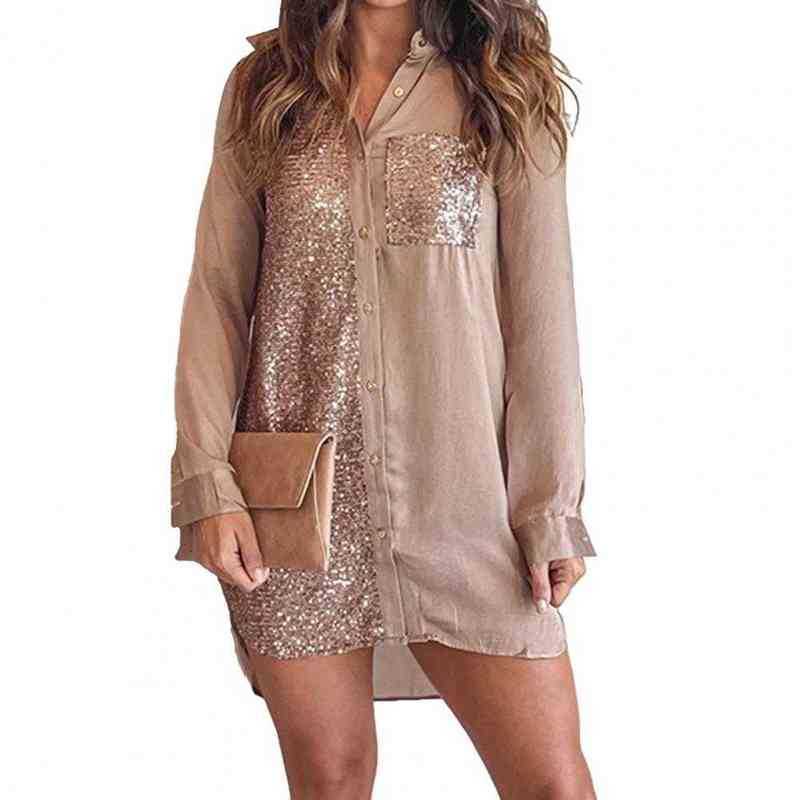 Elegant Women' Shirt Dress Turn-down Collar Long-sleeved Polyester Fashion Sequins Button Down Dress for Casual Female Clothes G0214, Black
Elegant Women' Shirt Dress Turn-down Collar Long-sleeved Polyester Fashion Sequins Button Down Dress for Casual Female Clothes G0214, Black