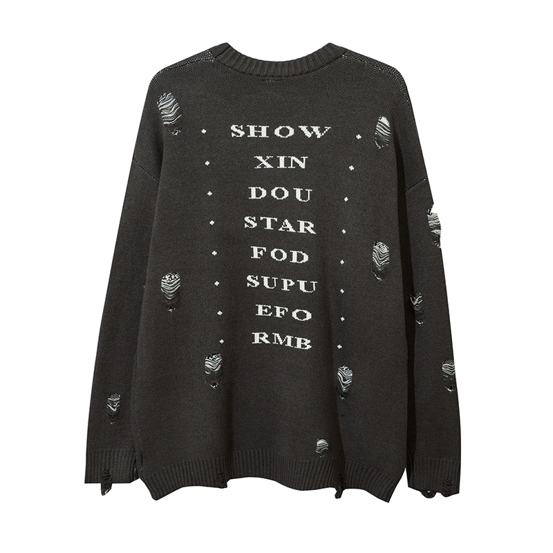 Men's Sweaters Harajuku Priest Salvation Printed Knitwears Women Streetwear Hip Hop Destroyed Hole Ripped Pullovers Jumper Oversized Men 221121