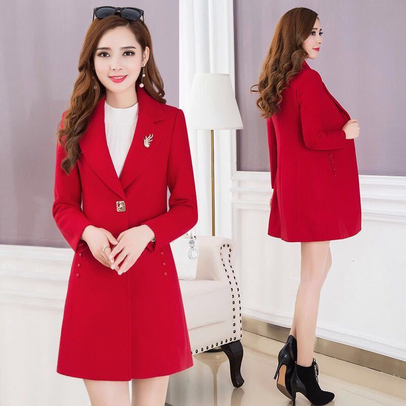 Women's Wool Blends Spring and Autumn Coat Female Woolen Jacket Long Slim Plus Cotton Coats Lady Clothing 221121