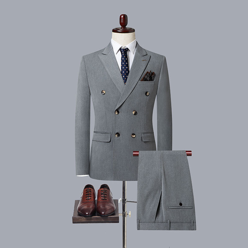 Mens Suits Blazers Fashion Casual Boutique Double Breasted Solid Color Business Suit Jacket Trousers Pants 2 Pcs Set Coat 221121
