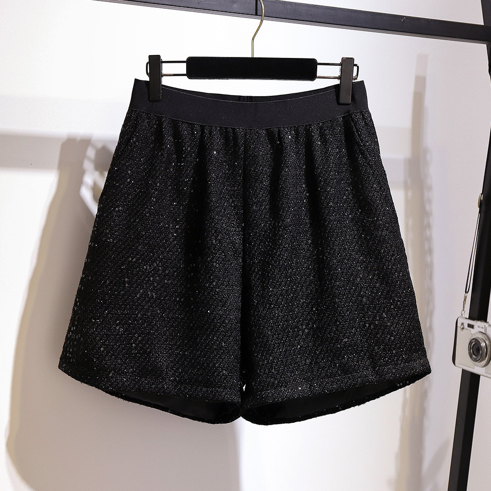 Women's Plus Size Tracksuits Autumn Winter Plus Size Women Clothing Large Loose Black Sequins Knit Tshirt And Shorts Two Pieces Suit 4XL 5XL 6XL 