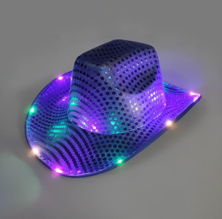 Cowgirl LED Hat Flashing Light Up Sequin Cowboy Hats Luminous Caps Halloween Costume GG02L