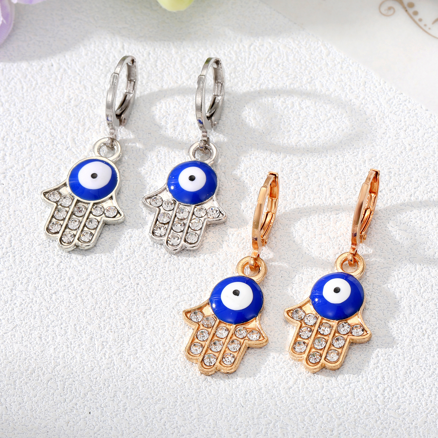 Zircon Hamsa Hand Evil Eye Hoop Earrings For Women Vintage Metal Fatima Turkey Lucky Blue Eye Circle Earring Party Jewelry