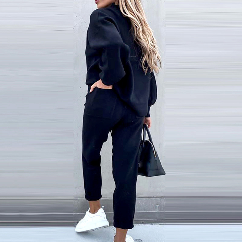 Women's Hoodies Sweatshirts Tracksuit Two Pieces Autumn Fashion Solid Casual Long Sleeve Pullover Outfits High Waist Bandage Pants Oversized 2211