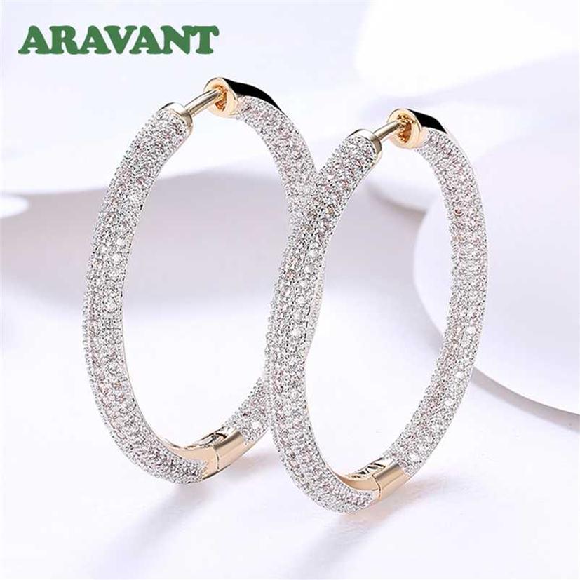 925 Silver 34mm 18K Gold Circle Hoop Earrings For Women Fashion Wedding Jewelry 220119195K
