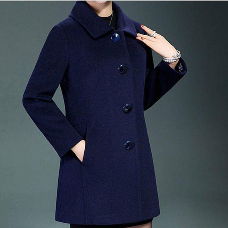 Women's Wool Blends Blended en Coat Outerwear Basic Women Single-Breasted Spring Autumn Winter Jacket Elegant Mother Dress 5XL 221121