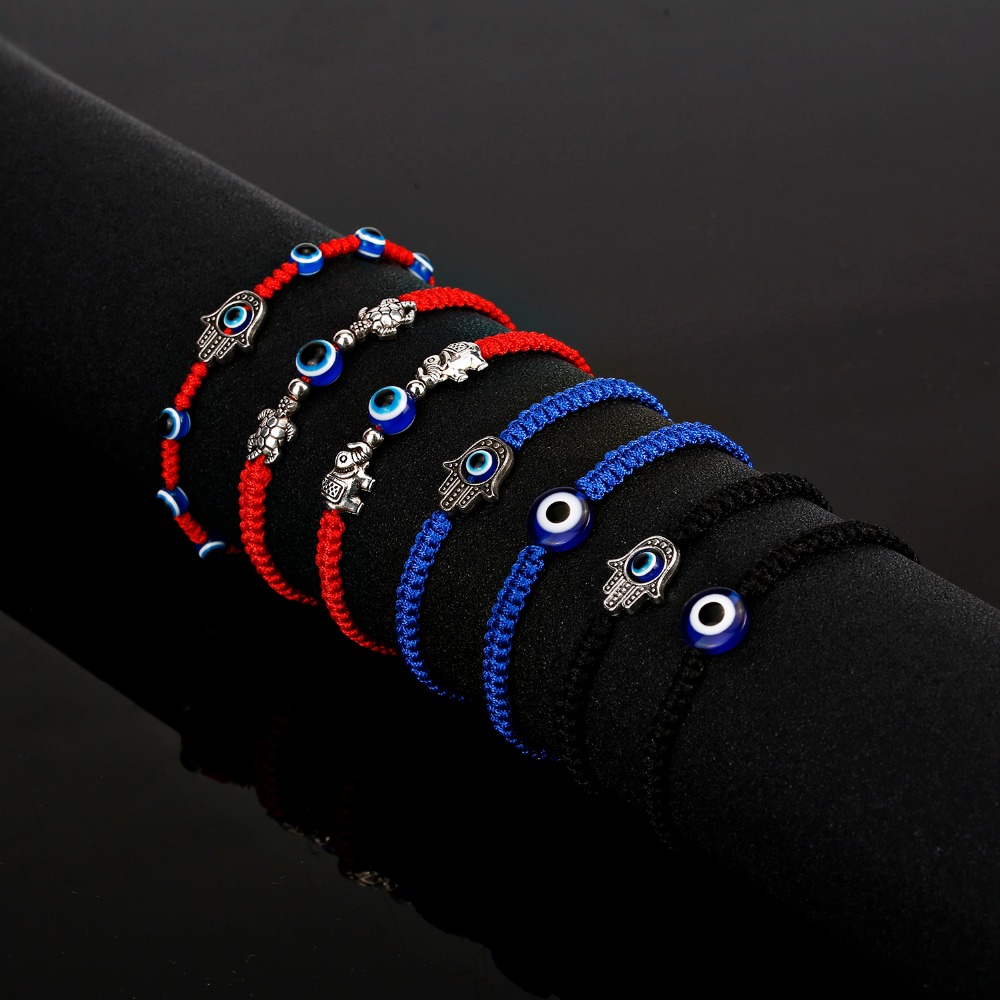 Blue Lucky Evil Eye Hand of Fatima Bracelet for Women Men Lovers Handmade Black String Thread Rope Couple Bracelets Jewelry Gift