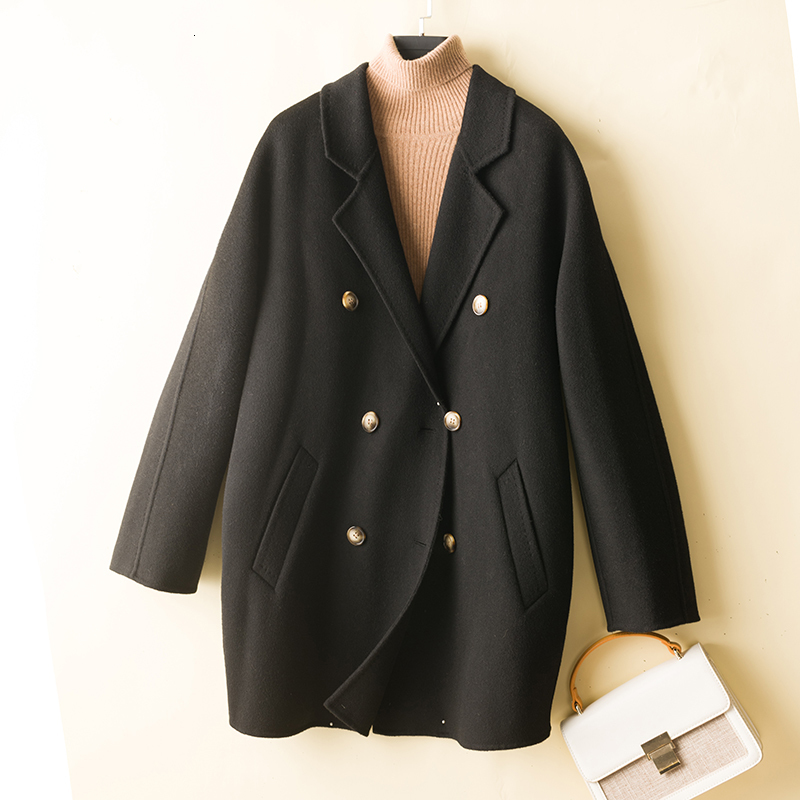 Women's Wool Blends High-end double-sided 100%woolen coat women's autumn and winter cashmere loose all-match solid color women 221121
