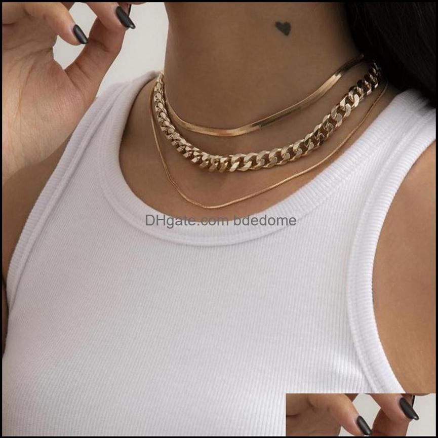 Chokers Necklaces Pendants Jewelry Jshine Punk Layered Link Flat Round Chain Necklace Women Gold Sier Color Choker Curb Chunky Me224C