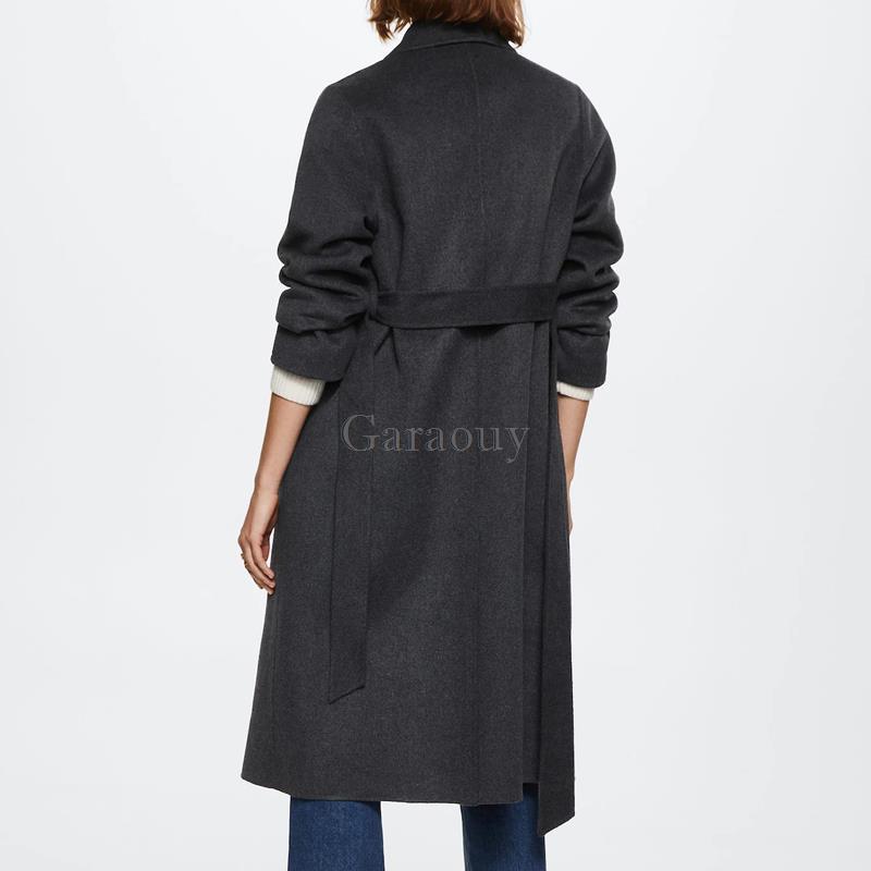 Women's Wool Blends Garaouy Autumn Vintage Casual Simple Classic Long Woolen Coat 3 Colors Cardigan With Belt Overcoat Female Mujer 221121