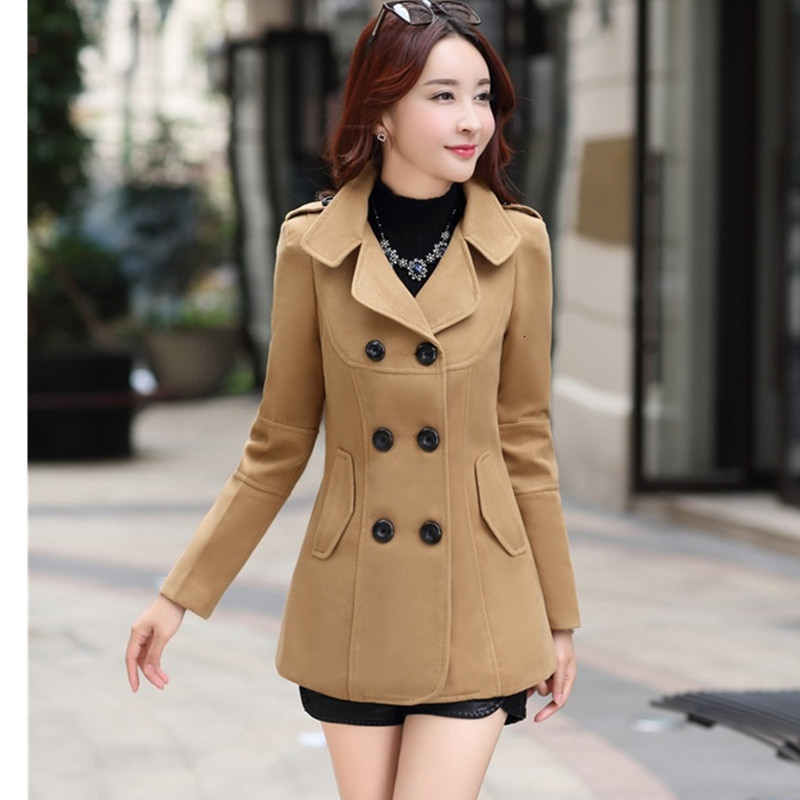 Women's Wool Blends UHYTGF Fashion Winter Jacket Womens Double Breasted Short Coat Solid Color Korean Slim Female en Loose Size 1150 221121