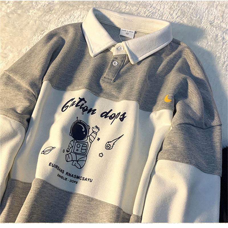 Women's Hoodies Sweatshirts Polo Collar Sweatshirt Vintage Woman Long Sleeve Letter Print Patchwork Oversized Loose Spring Female Pullover Tops 2