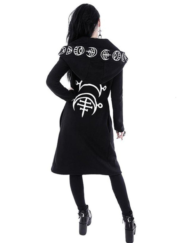 Women's Hoodies Sweatshirts Gothic Punk Black Long Autumn Moon Print Sleeve Hoodie Loose Coat Hooded Sweatshirt 221121