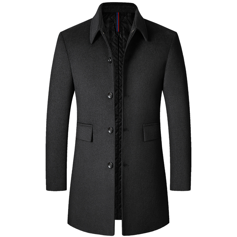 Men's Jackets Wool Coat Men's Black Long Autumn and Winter Fashion Slim Thick Warm Formal Business Casual Mix Match Large Size Jackets 22112