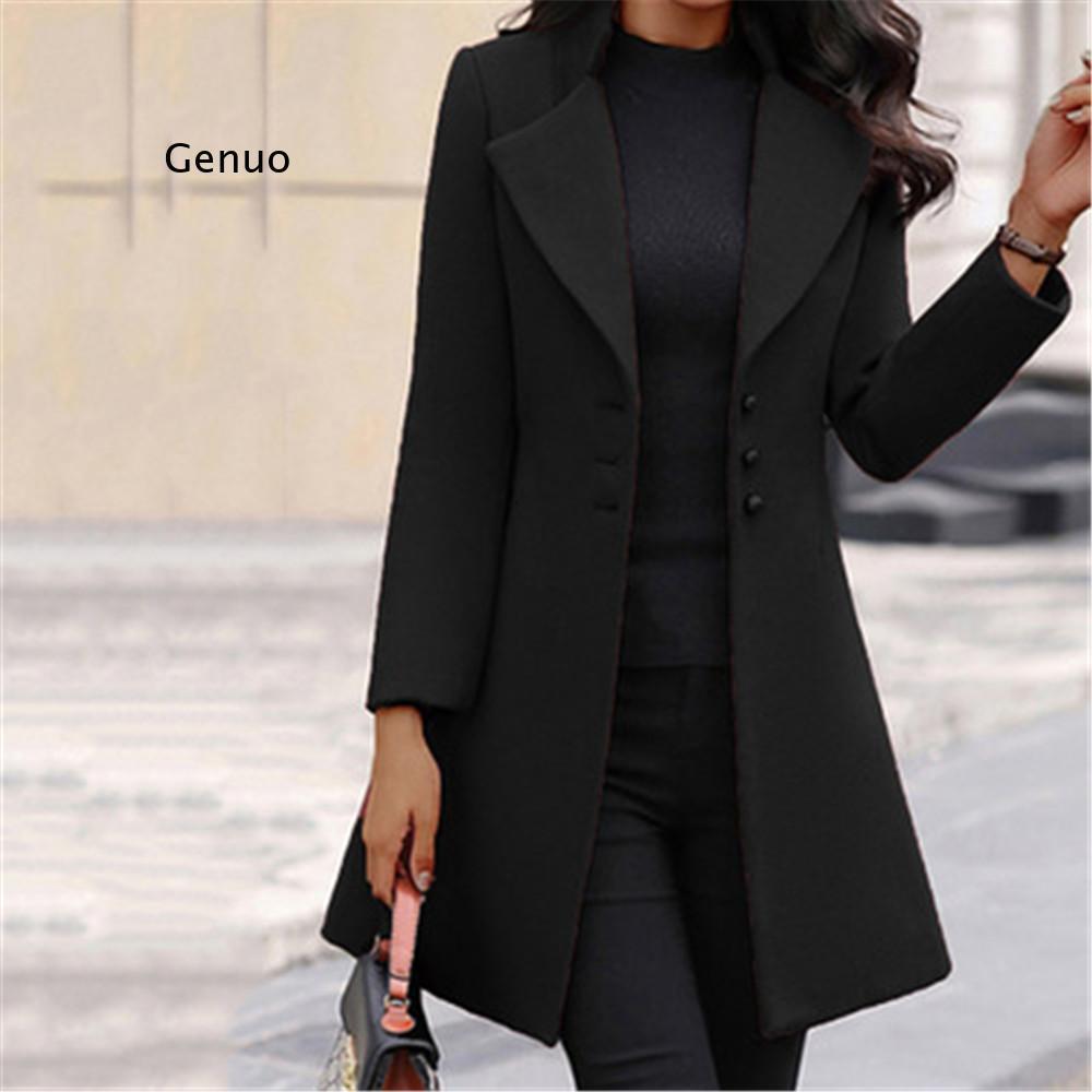 Women's Wool Blends Women Fashion Long Sleeve Woolen Coat Lapel Solid Color Jacket Korean Version Fall Cardigan 221121