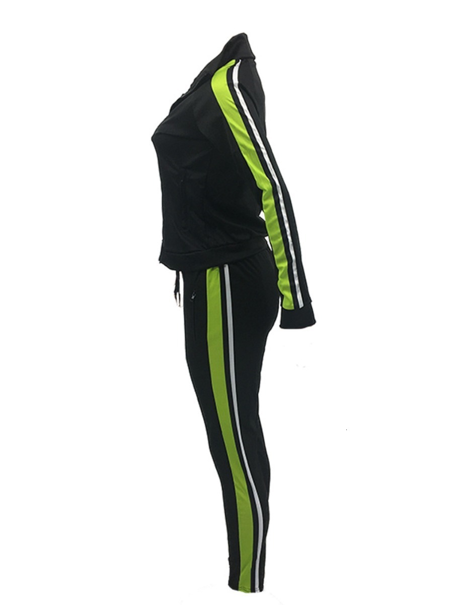 Women's Plus Size Tracksuits LW Plus Size Hooded Collar Patchwork Tracksuit Set Women Fall Clothes Sweatsuit Joggers Outfit Zip Top Sweatpants Tr