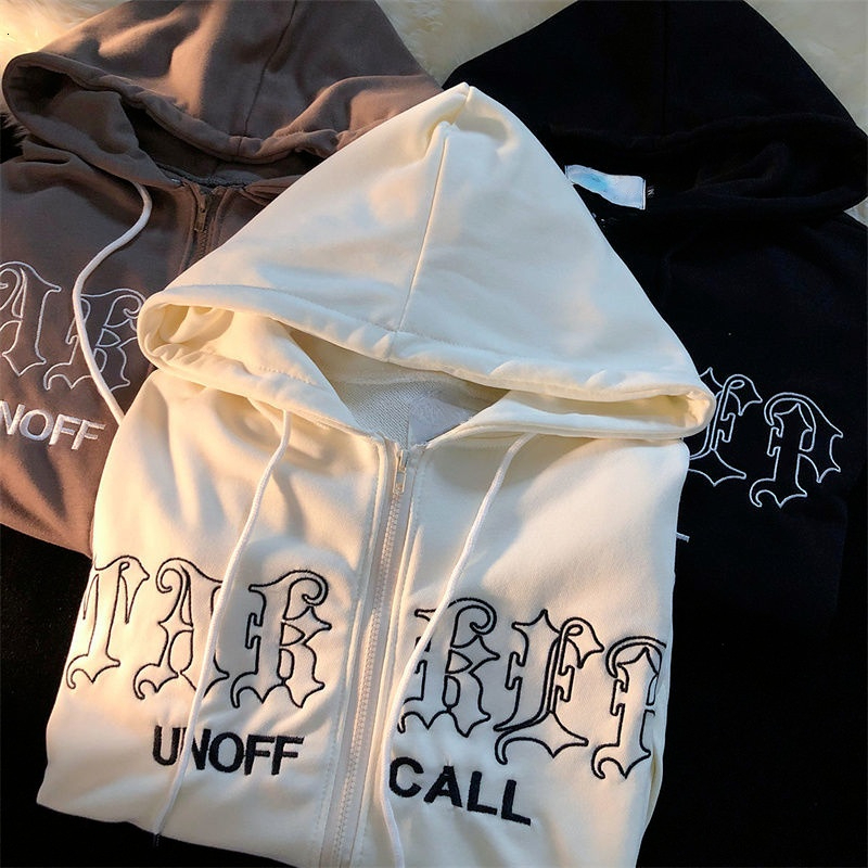 Women's Hoodies Sweatshirts Letter Embroidery Women Vintage Loose Zipper Long Sleeve Streetwear Jacket Coats Female Harajuku Punk Hooded 221121