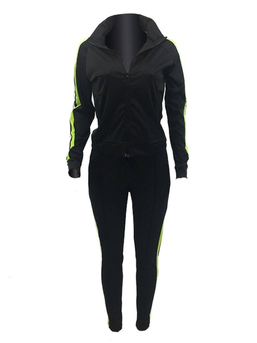 Women's Plus Size Tracksuits LW Plus Size Hooded Collar Patchwork Tracksuit Set Women Fall Clothes Sweatsuit Joggers Outfit Zip Top Sweatpants Tr