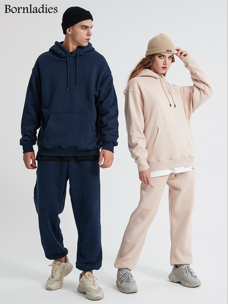 Women's Hoodies Sweatshirts Bornladies Couple Sets Winter Thicken Fleece Women Cotton Sweatshirt Oversized Female Warm Pullovers Jacket 221121