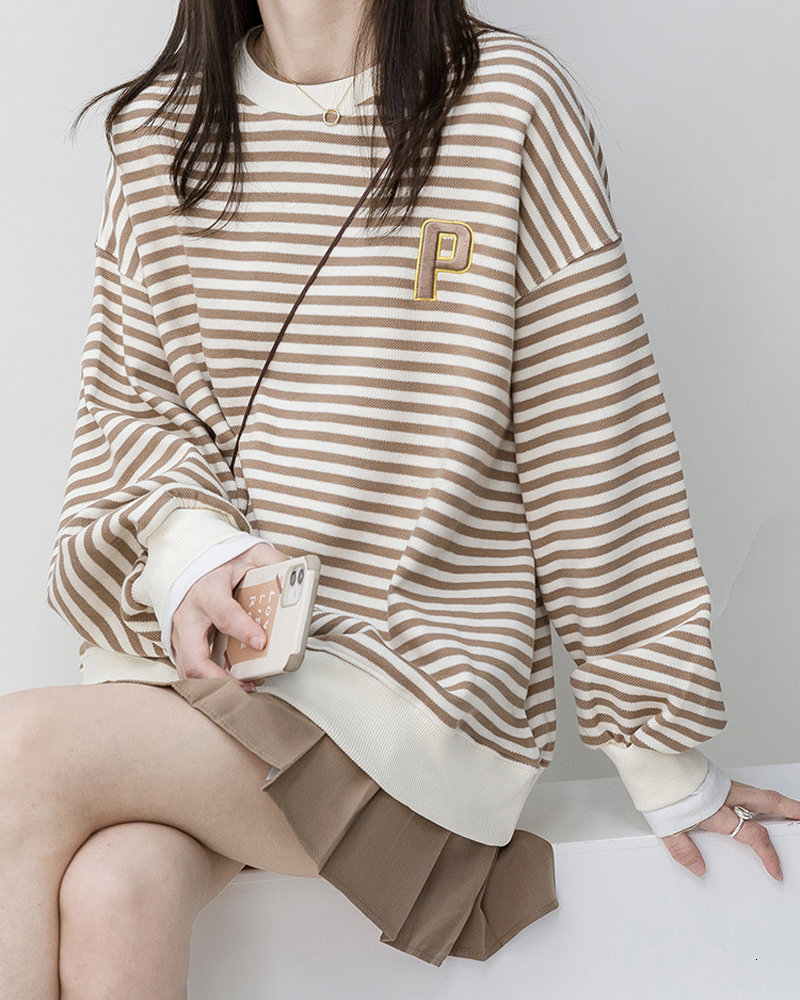Women's Hoodies Sweatshirts Women Harajuku embroidery stripe cotton Hoodie Clothes Autumn long sleeve oversized Korean thin Sweatshirt pullovers 