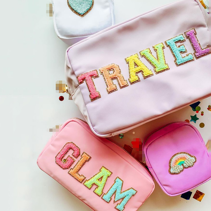 Cosmetic Bags Cases Stock Wholesale Multi Colors Waterproof Nylon Pouch Women Letters Patch DIY Makeup Teens large toiletry bag 221119