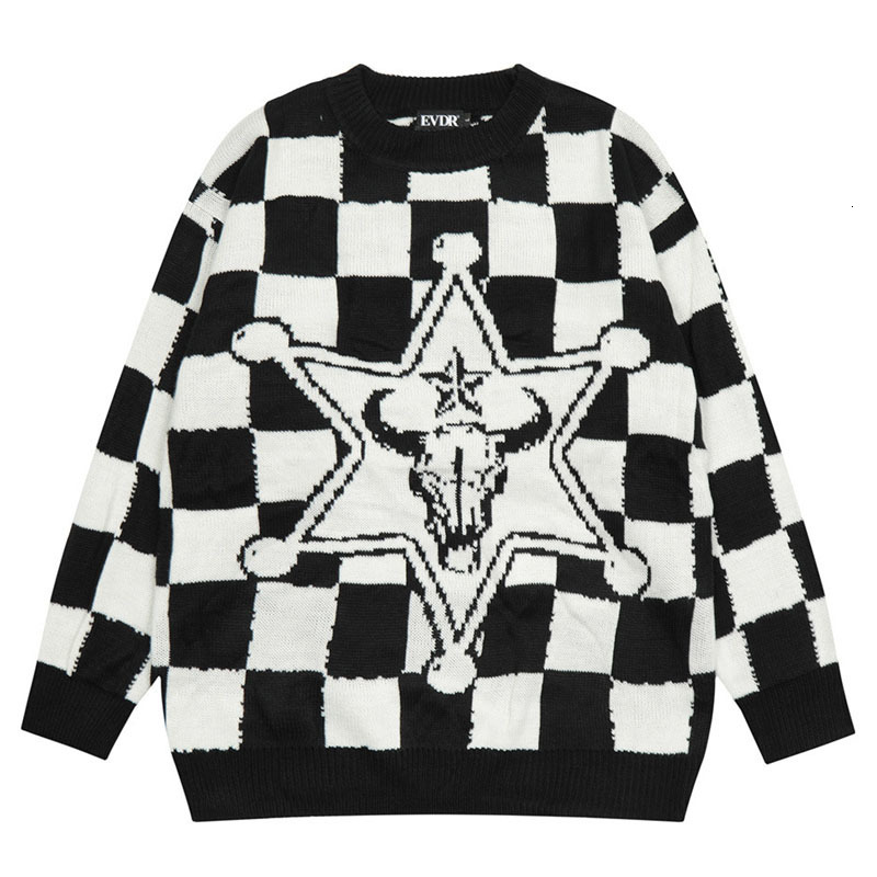 Men's Sweaters Hip Hop Knitted Men Harajuku Vintage Star Gun Plaid Jumper Streetwear Casual Oversized Pullover Couple Autumn Tops 221121