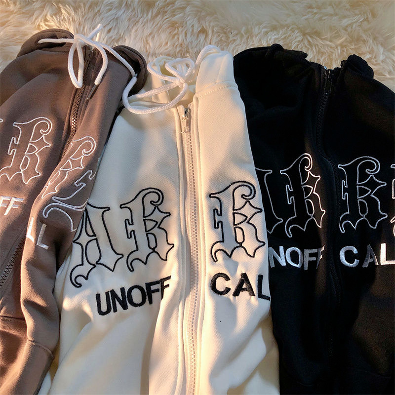 Women's Hoodies Sweatshirts Letter Embroidery Women Vintage Loose Zipper Long Sleeve Streetwear Jacket Coats Female Harajuku Punk Hooded 221121