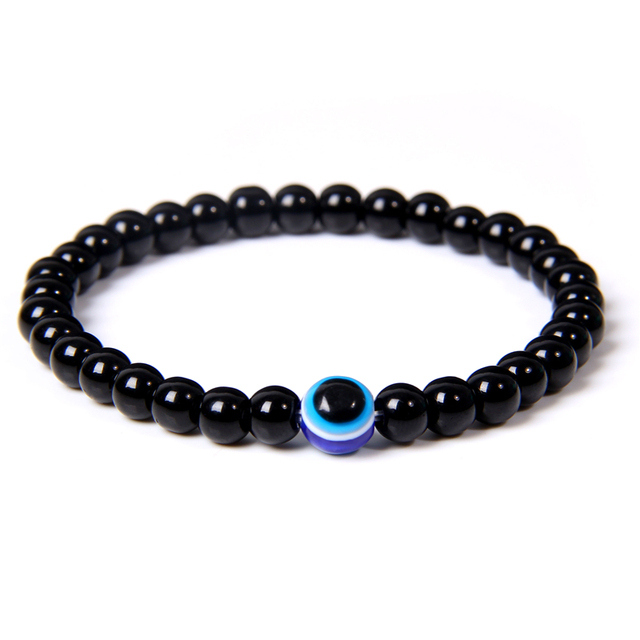 Fashion 6mm Natural Stone Beads Evil Eye Bracelet Handamde Hematite Turkish Blue Eyes Bracelets for Women Men Yoga Reiki Jewelry