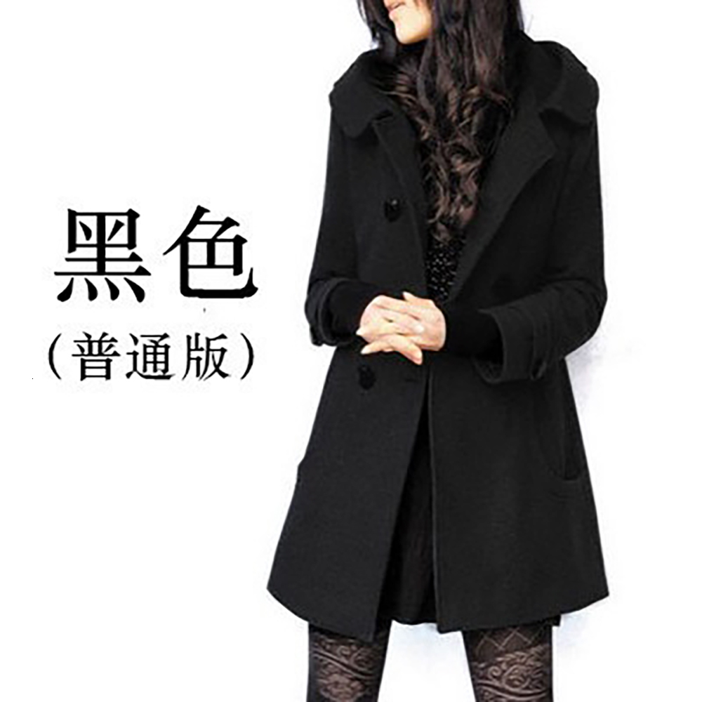 Women's Wool Blends women's autumn and winter mid-length double-breasted hooded coat plus fat thick woolen size windbreaker 221121