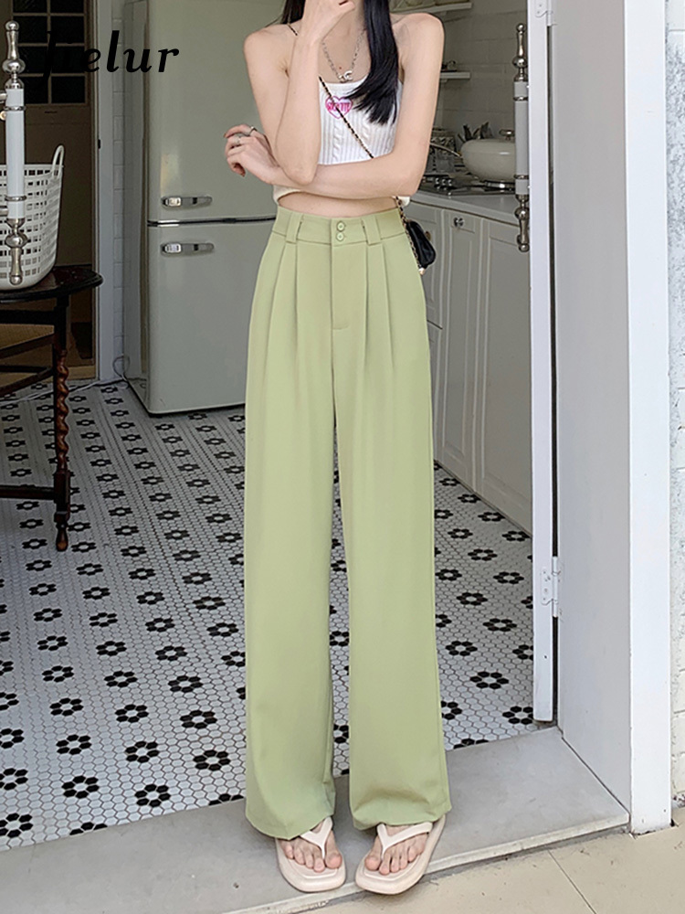 Women's Pants Capris Jielur Office Lady Suit Women High Waist Loose Black Khaki Trousers Woman Basic Korean Chic Wide Leg Female 221122