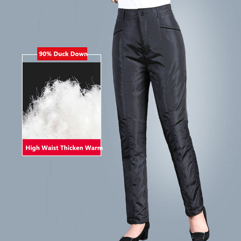 Women's Pants Capris Oversized 5xl Winter 80% Duck Down Black Women High Waist Thicken Elegant Baggy Trousers Warm Straight For 100kg 221122