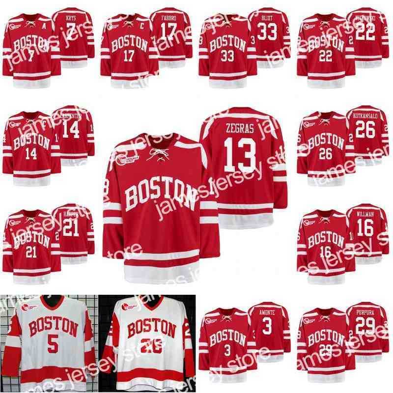 College Hockey Wears trevor zegras Boston University Hockey Jersey Jack Eichel McAvoy Charlie Coyle Clayton Keller Diffley Thomas Chabot Brady Tkachuck hugo
