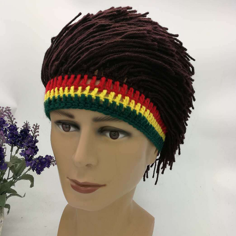 Beanie Skull Caps Rasta Wig Beanie For Men Handmade Crochet Winter Warm Hat Gorros Halloween Holiday Birthday Gifts Funny Party Balaclava 221122