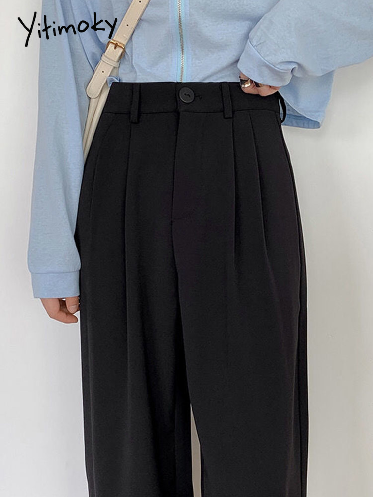 Women's Pants Capris Yitimoky Straight for Women Casual Elegant Vintage Loose Wide Leg Ladies Office Black Trousers High Waist Baggy Korean 22112