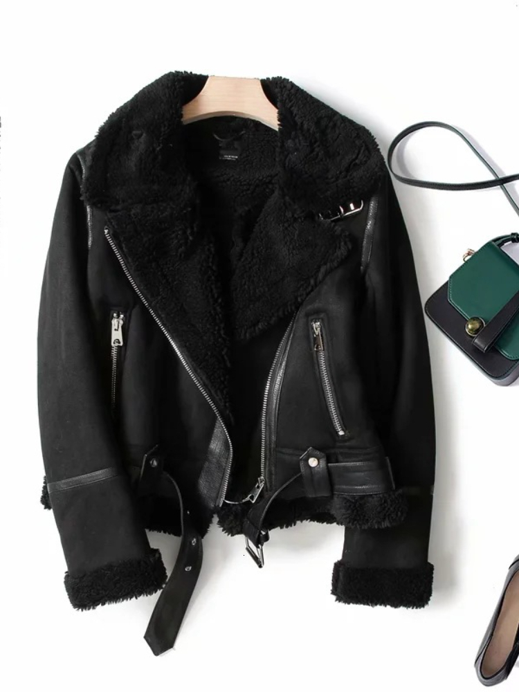 Womens Jackets Coats Woman Winter Heavy Streetwear Vintage Fur Integrated Thickening Warm Loose Motorcycle Suit Long Sleeve Top