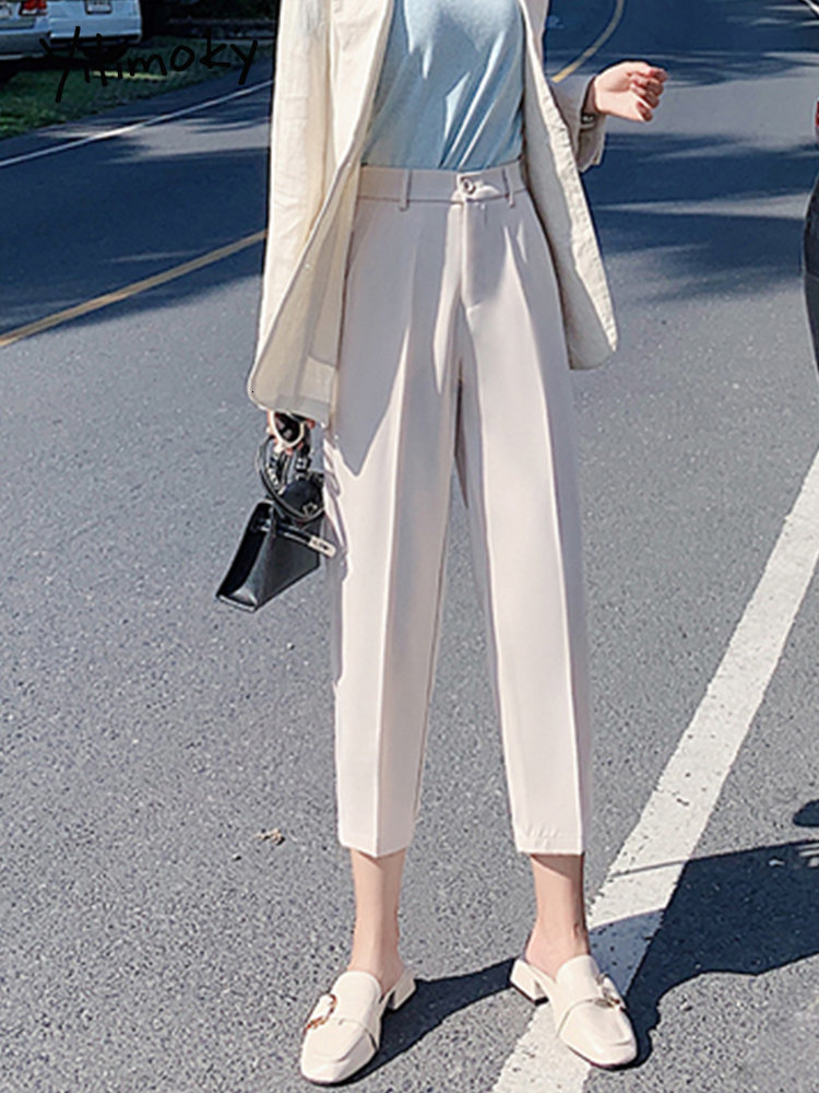 Women's Pants Capris Yitimoky Suit Woman High Waist Office Lady Harem Women Trousers Black Beige Korean Fashion Quality 221122