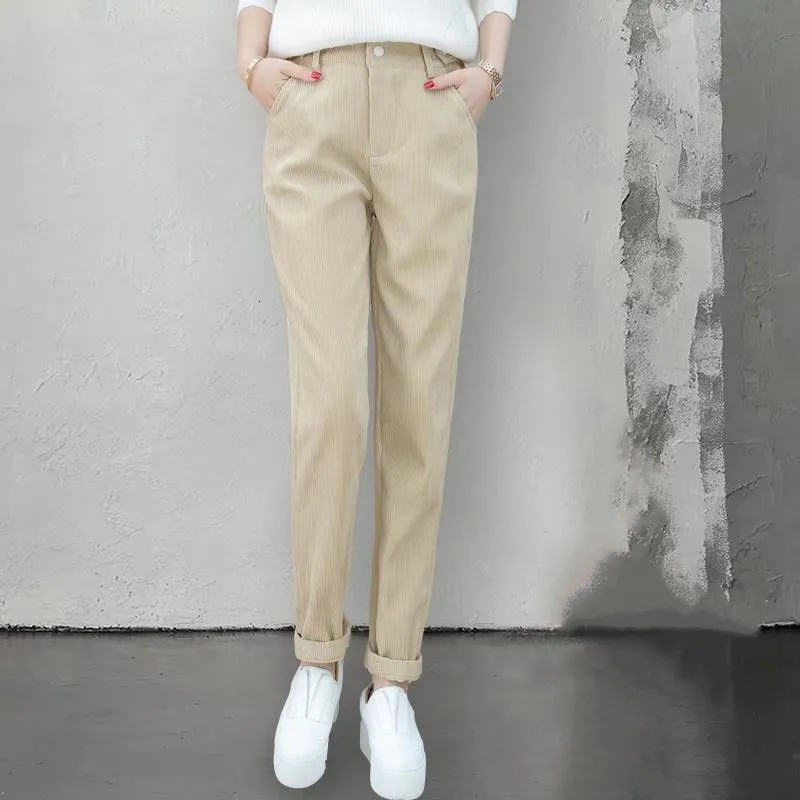 Women's Pants Capris Corduroy Harem For High Waist Slim Stretch High-Quality Cotton Chic Casual Trousers 221122