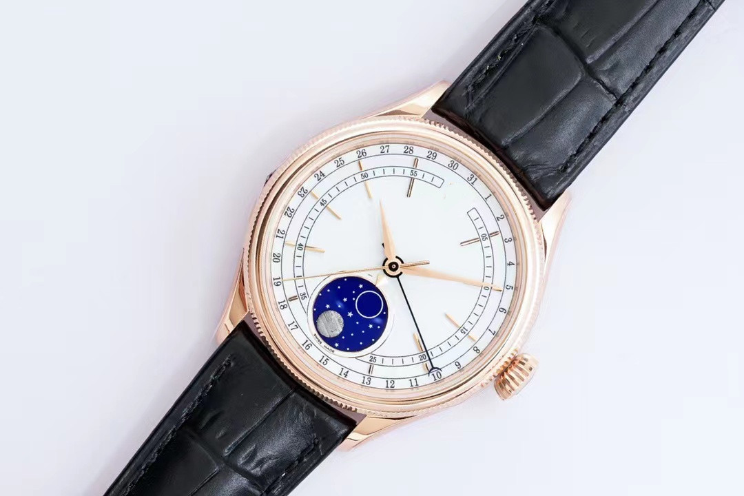 EW factory Men's watch Equipped with 3195 automatic chain movement Lunar phase display Size 39MM Cowhide watch strap sapphire crystal glass, As shown
EW factory Men's watch Equipped with 3195 automatic chain movement Lunar phase display Size 39MM Cowhide watch strap sapphire crystal glass, As shown