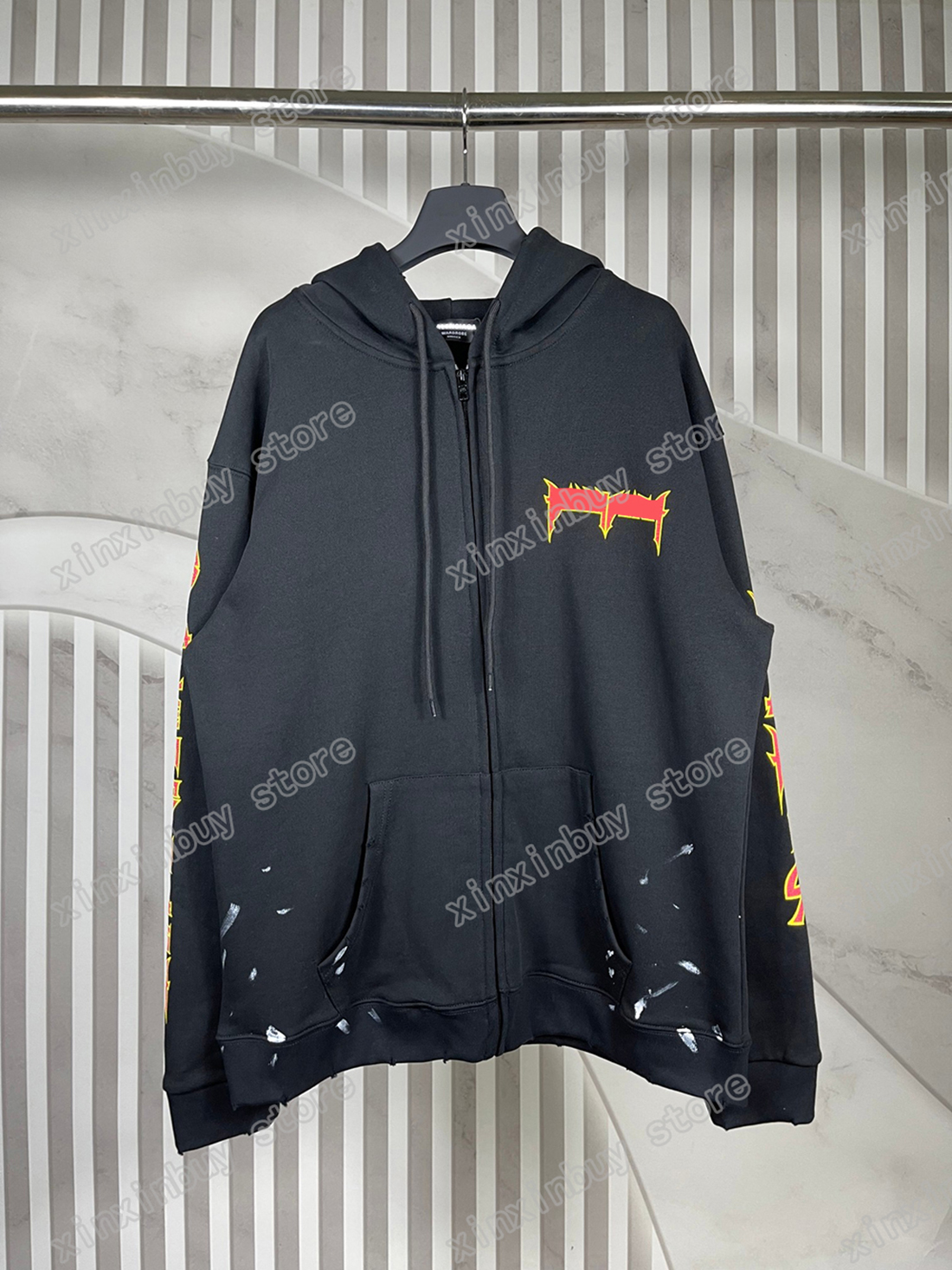 xinxinbuy Men designer Hoodie Sweatshirt destroyed letters print Hand-paint pocket Zipper Paris women Black white oversize XS-XL, 01
xinxinbuy Men designer Hoodie Sweatshirt destroyed letters print Hand-paint pocket Zipper Paris women Black white oversize XS-XL, 01