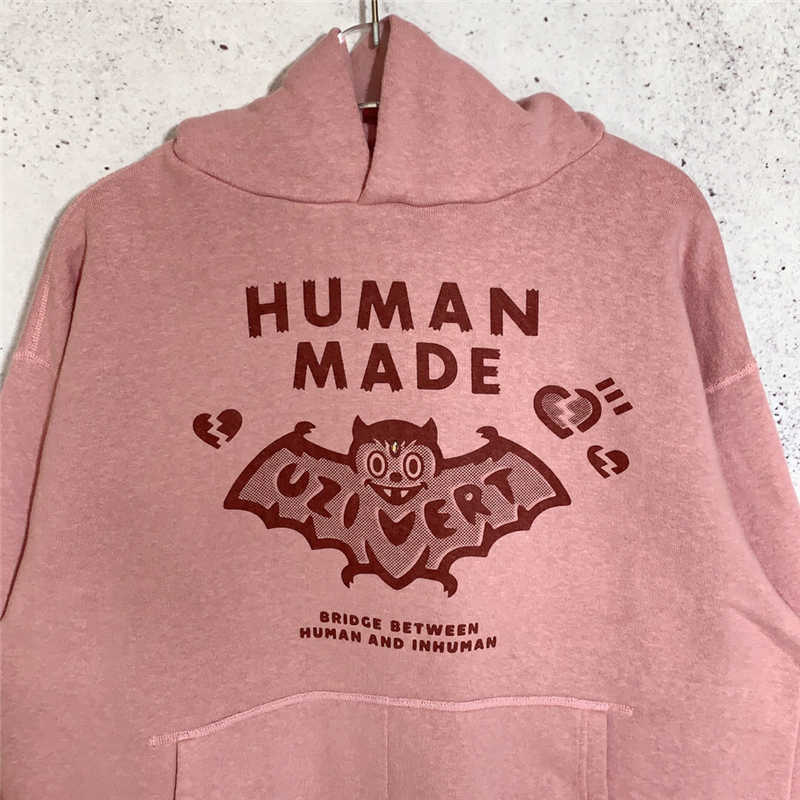 Hoodies Vintage Human Made Hoodie Men Women 1 1 Best Quality Heavy Fabric Bat Pattern Pullover Oversized Sweatshirts Y2211