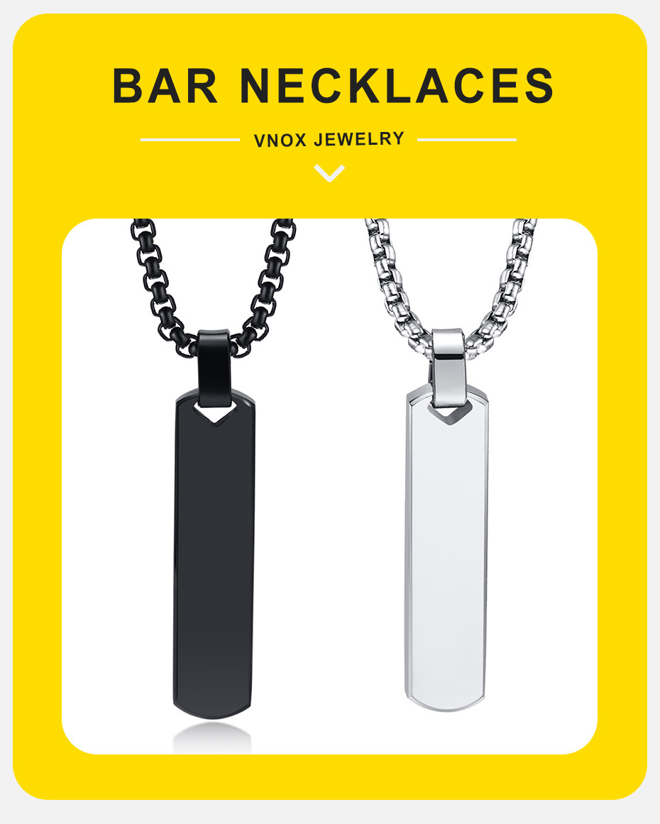 Initial Bar Necklace for Him Men Thick Geometric Vertical Pendant with A-Z Letters Custom Name English Letter Necklace DIY Punk Jewelry Gift Casual Si