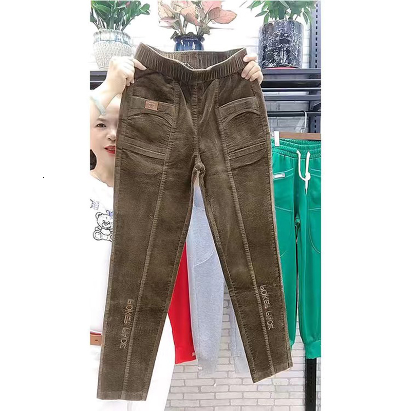 Women's Pants Capris Spring women Letter embroidery corduroy harem pants mom high waist loose style trousers female elegant vintage pant 221122
