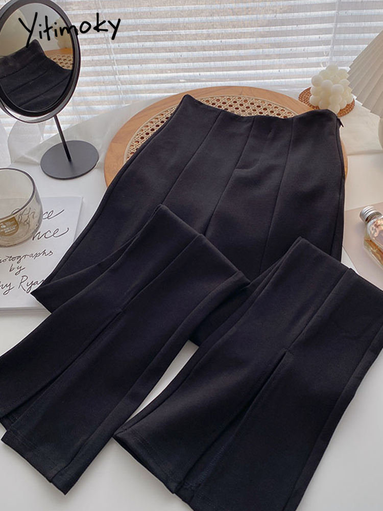 Women's Pants Capris Yitimoky Flare Women Front Split High Waisted Ladies Trousers Spring Autumn Fashion Black Suit Side Zipper 221122