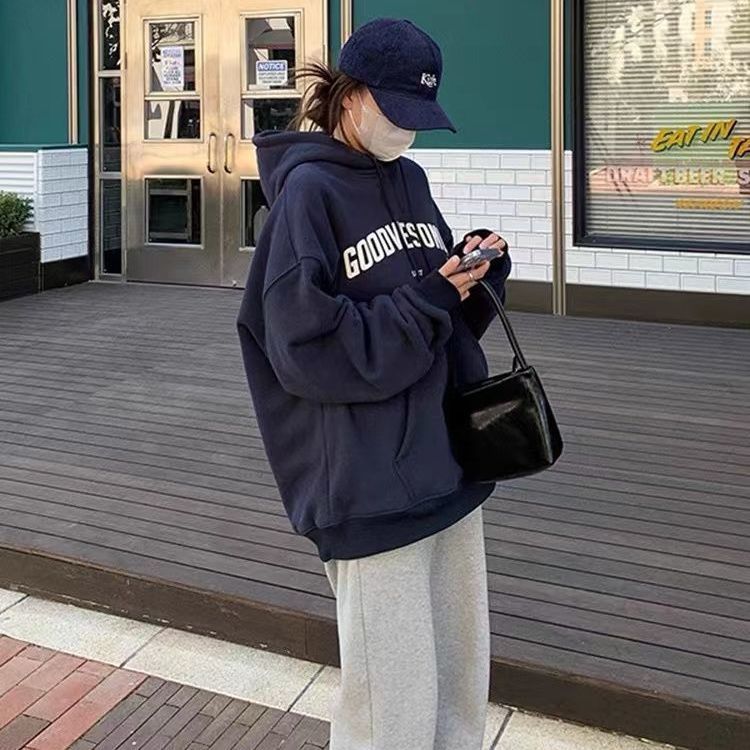 Women's Hoodies Sweatshirts American style fried street autumn and winter gray hooded sweater women ins oversize loose top swea t shirt clothes 2