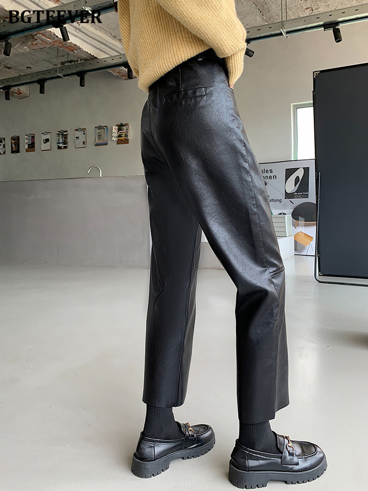 Women's Pants Capris BGTEEVER Spring Autumn PU Leather Women Elegant High Waist Pockets Faux Harem Female 221122