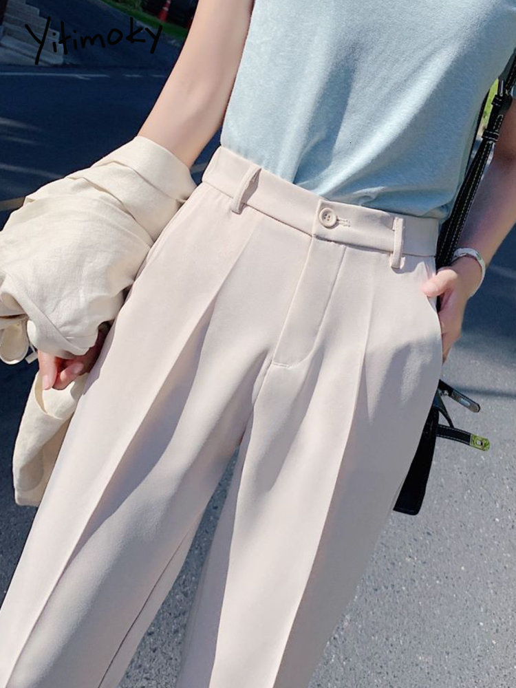 Women's Pants Capris Yitimoky Suit Woman High Waist Office Lady Harem Women Trousers Black Beige Korean Fashion Quality 221122