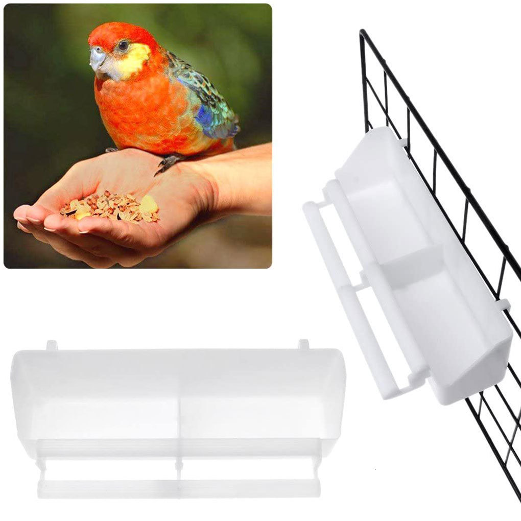 Other Pet Supplies 2Pcs Bird Hanging Feeder with Perch Plastic White Cage Bird Food Box Feed Cup Container 221122q