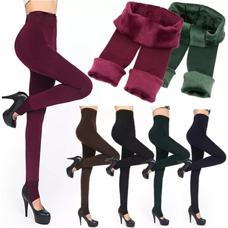 Womens Leggings Winter Knitting Velvet Casual Legging High Elastic Thicken Ladys Warm Black Pants Skinny For Women 221122