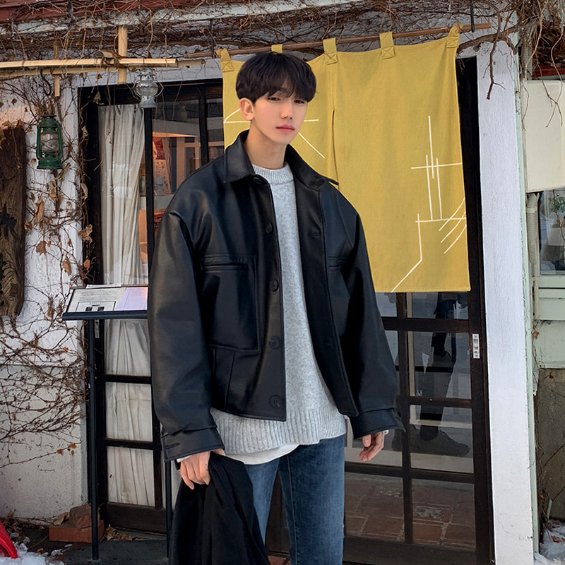 Men's Leather Faux IEFB Thickened Autumn PU Clothing Trend Handsome Loose Korean Single Breast Coat Short Clothes 9Y5732 221122
