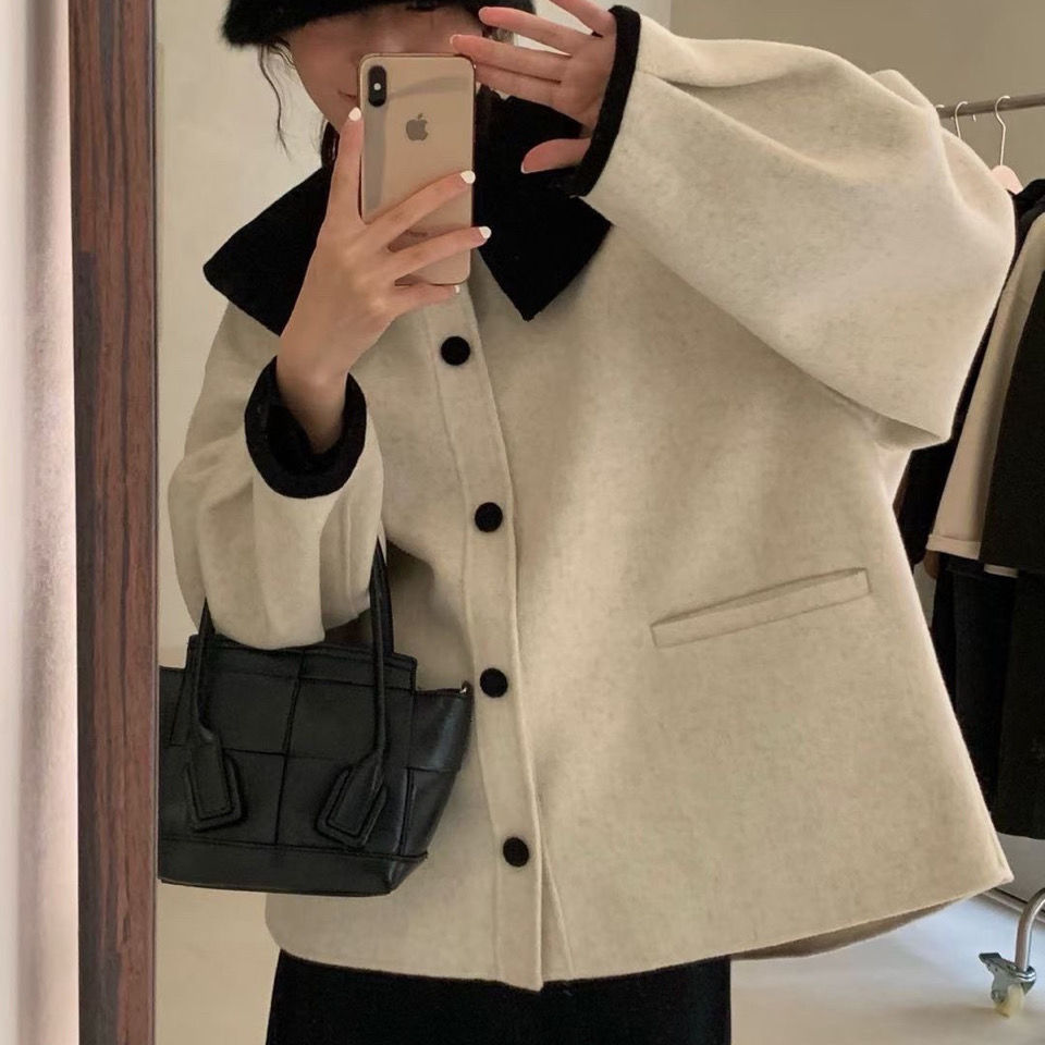Women's Wool Blends Fashion Autumn Lapel Single Breasted Solid Coat Women Short Loose Casual Streetwear Manteau Femme 221121